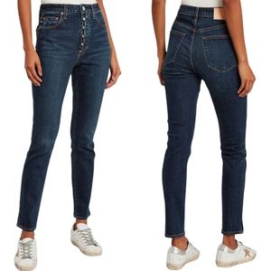 TRAVE Lawson High Rise Slim Skinny Full Length Jeans Ankle Slits Dark Wash 27
